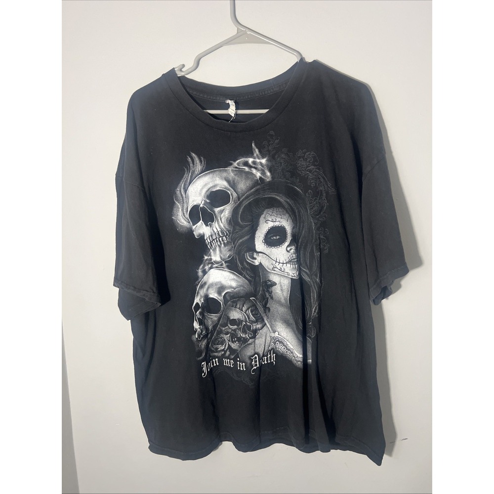 SKULL DAY OF DEAD WOMAN SKULLS ROSE TATTOO JOIN ME IN DEATH T-SHIRT 2xl